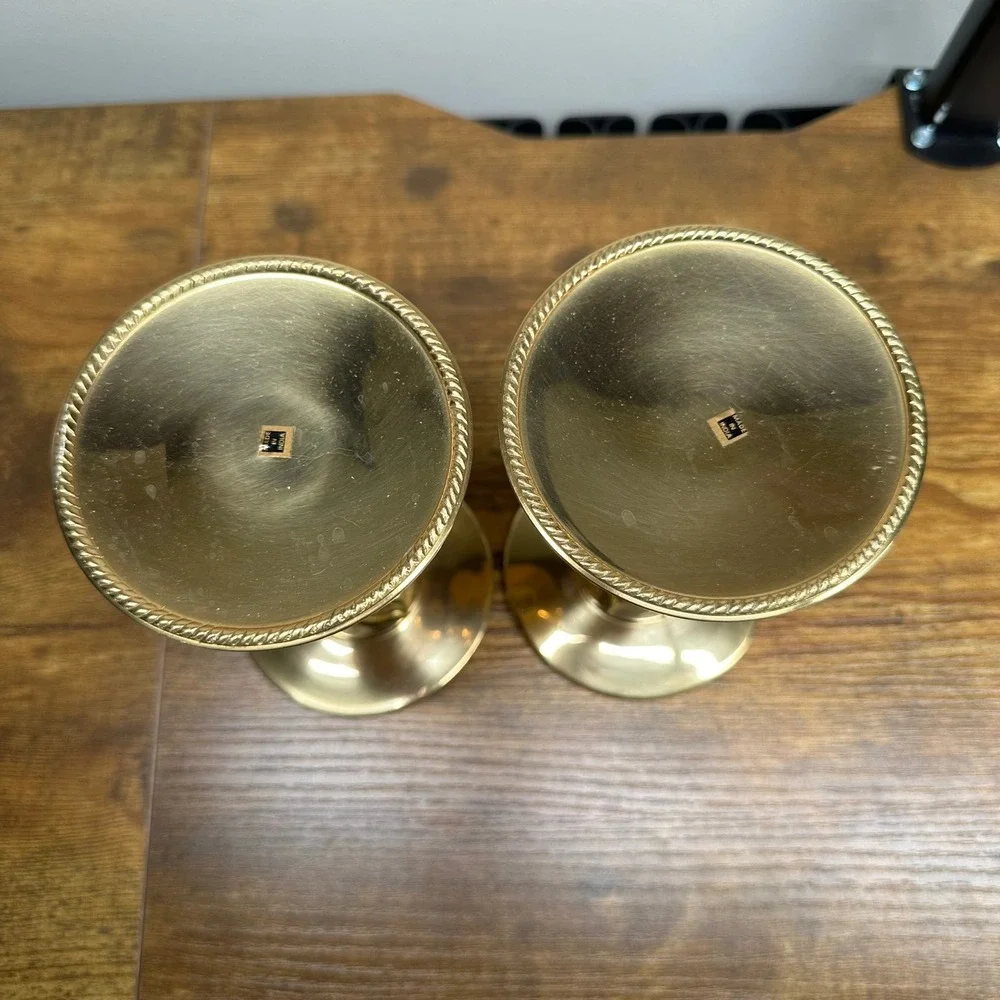 Vintage Brass Spiral Helix Candlestick Holders Pair Made in India Gold‎ 7.5 Inch